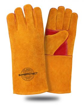 Краги спилковые СИБИРЬ Safeprotect усиленные желто-красные (подкладка) дл.38 см