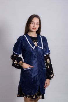 Халат для продавца из нейлона с коротким рукавом на молнии.